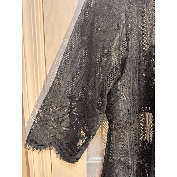 EUC me&u black lace boho fringe ends open front cardigan sheer cover up Size 1X - Picture 4 of 8